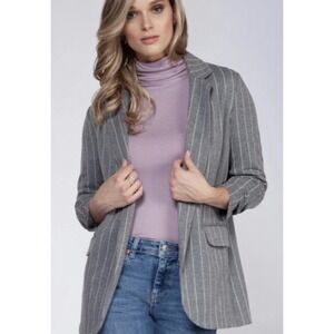 BLACK TAPE Gray Pinstripe Blazer Jacket‎ Women's XL Open Front Casual Work